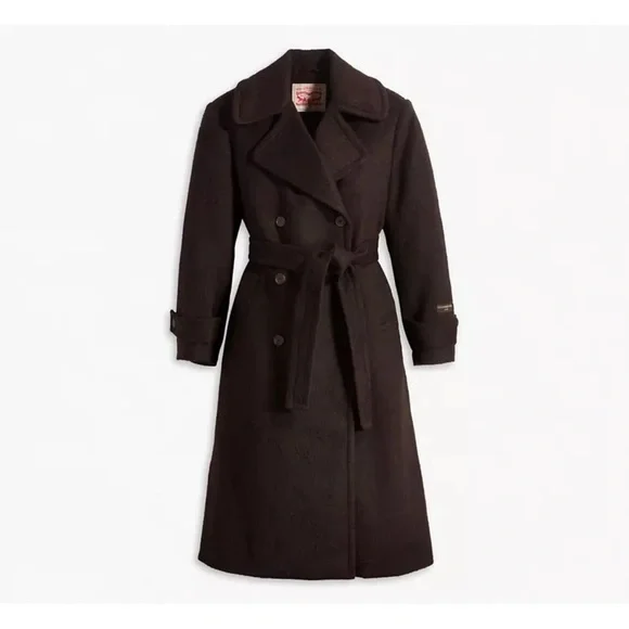 NWT Levi’s Brown Wool Blend Wooly Trench Belted Oversized Coat Peacoat XS​